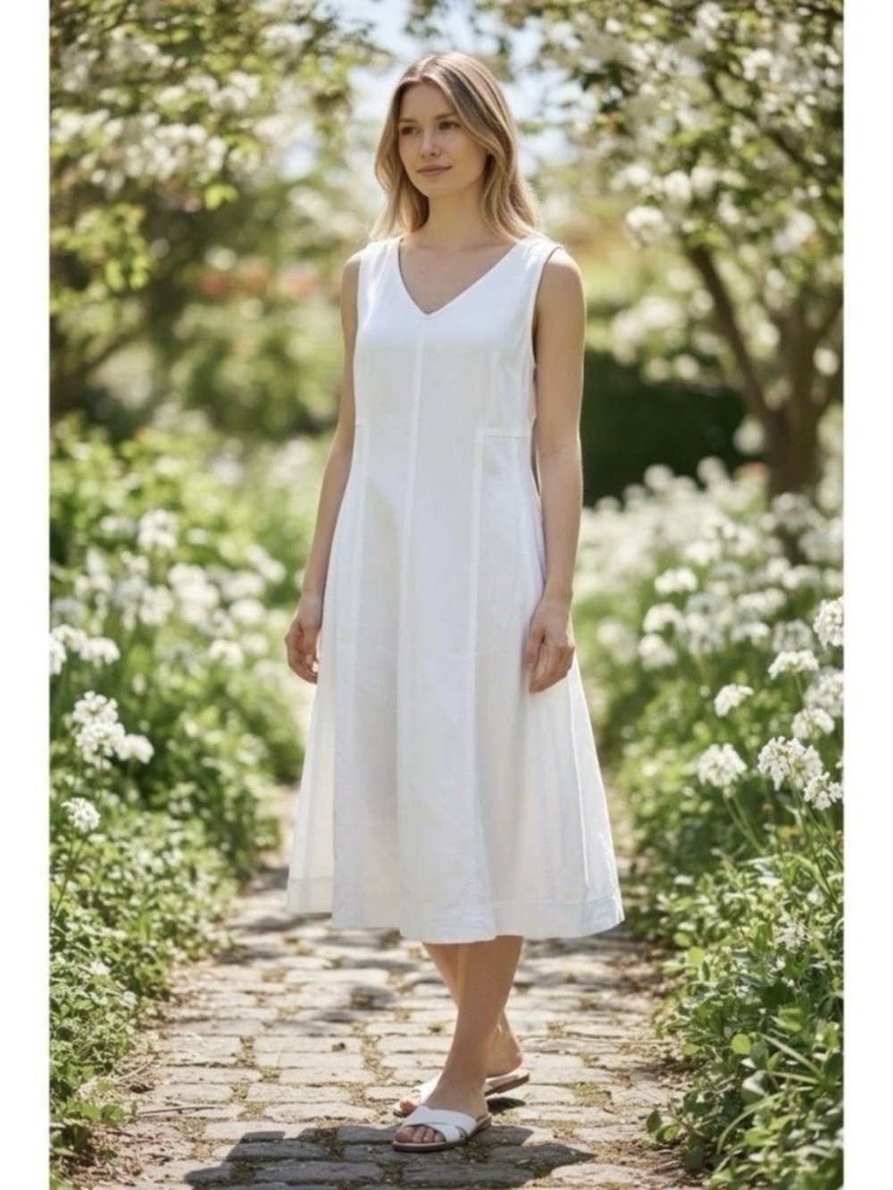 Soft Surroundings Women Size M Heavenly Soft Flattering Jean Dress White NWT